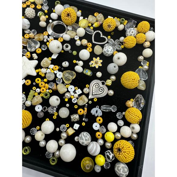 Vintage To Modern Bead Soup Mix Yellow White Silicone Metal Glass Acrylic - Picture 5 of 5